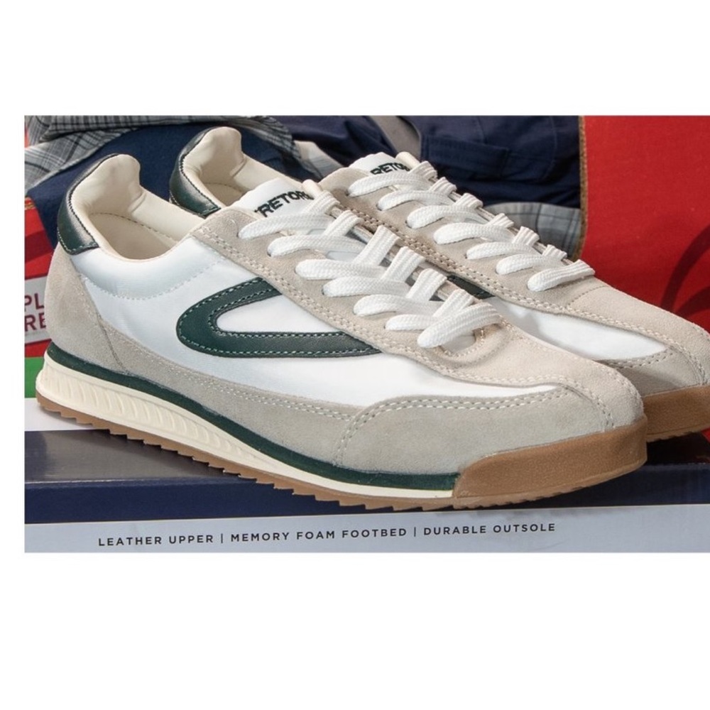 Tretorn White Sneakers with Green Accent and Tan Sole